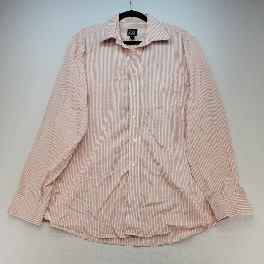 Jos. A. Bank Traveler Button Down Shirt Mens Large Orange Striped Tailored Fit